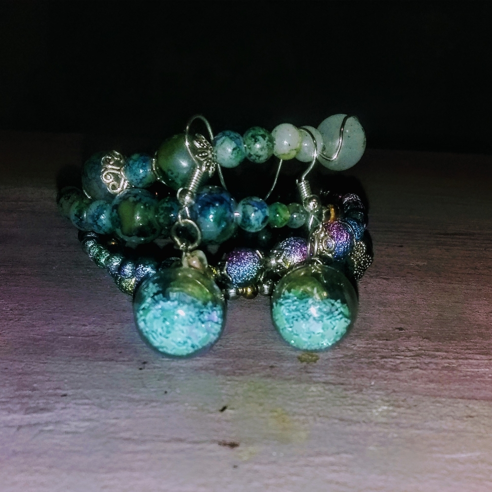 Handmade multilayered bracelet and earring set